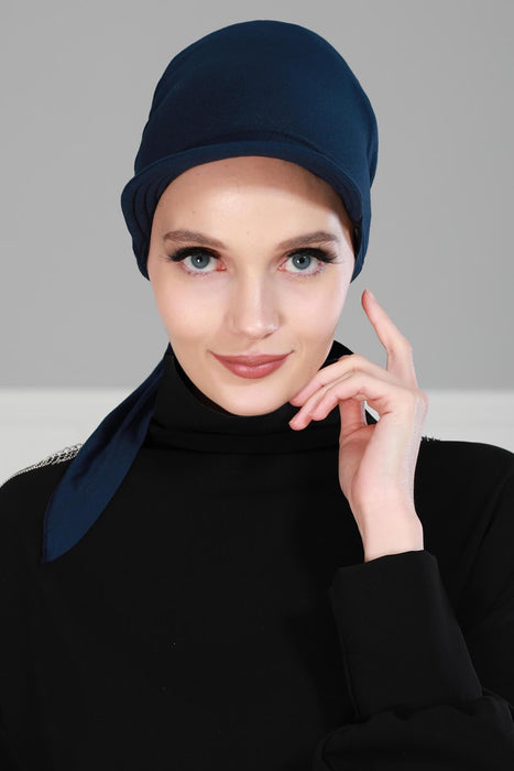 Newsboy Visor Bandana Cover for Elegant Look, Stylish Cotton Women Bandana, Comfortable and Easy Wrap Chemo Headwear Visor Bonnet Cap,B-40 Navy Blue