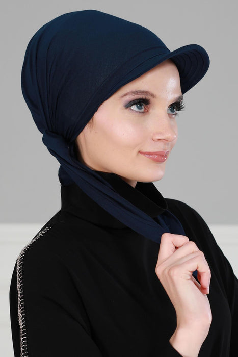 Newsboy Visor Bandana Cover for Elegant Look, Stylish Cotton Women Bandana, Comfortable and Easy Wrap Chemo Headwear Visor Bonnet Cap,B-40 Navy Blue