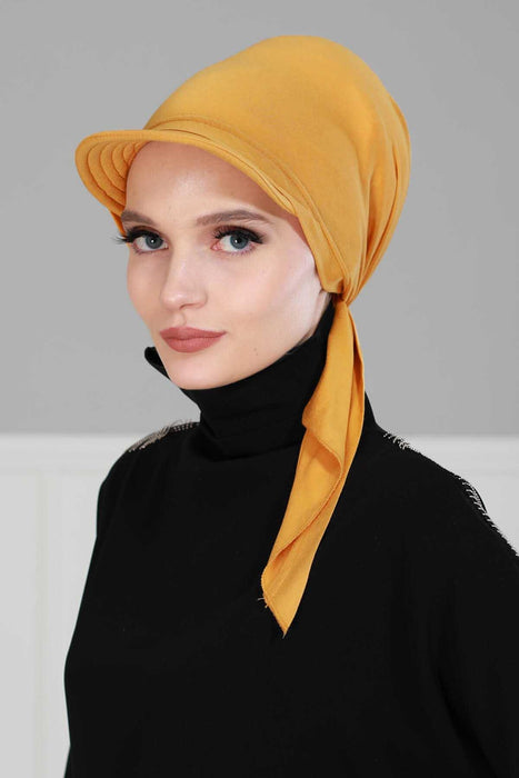 Newsboy Visor Bandana Cover for Elegant Look, Stylish Cotton Women Bandana, Comfortable and Easy Wrap Chemo Headwear Visor Bonnet Cap,B-40 Mustard Yellow