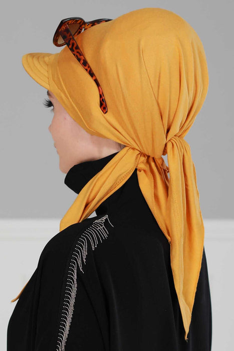 Newsboy Visor Bandana Cover for Elegant Look, Stylish Cotton Women Bandana, Comfortable and Easy Wrap Chemo Headwear Visor Bonnet Cap,B-40 Mustard Yellow