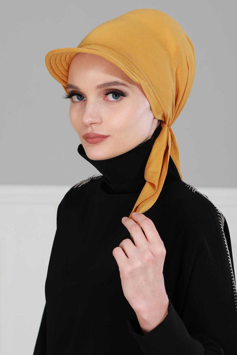 Newsboy Visor Bandana Cover for Elegant Look, Stylish Cotton Women Bandana, Comfortable and Easy Wrap Chemo Headwear Visor Bonnet Cap,B-40 Mustard Yellow