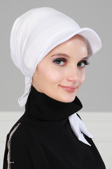 Newsboy Visor Bandana Cover for Elegant Look, Stylish Cotton Women Bandana, Comfortable and Easy Wrap Chemo Headwear Visor Bonnet Cap,B-40 White
