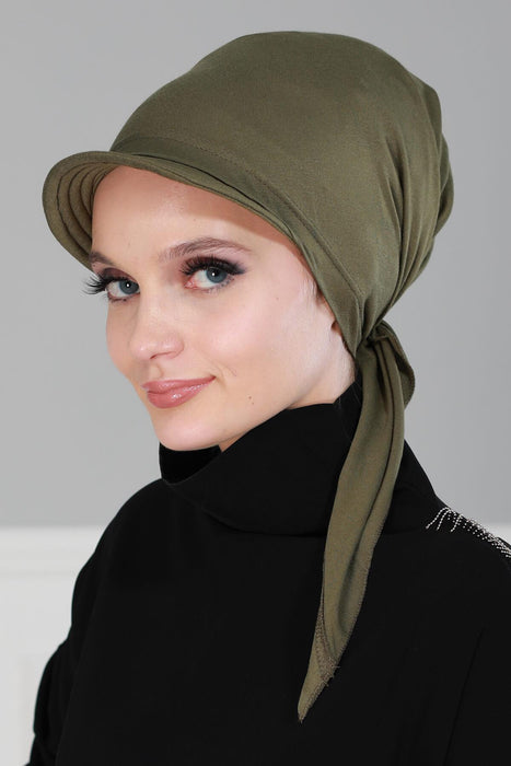 Newsboy Visor Bandana Cover for Elegant Look, Stylish Cotton Women Bandana, Comfortable and Easy Wrap Chemo Headwear Visor Bonnet Cap,B-40 Army Green