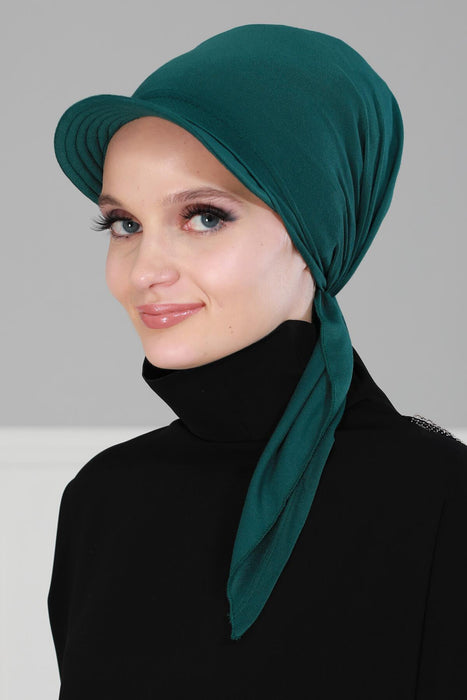 Newsboy Visor Bandana Cover for Elegant Look, Stylish Cotton Women Bandana, Comfortable and Easy Wrap Chemo Headwear Visor Bonnet Cap,B-40 Green