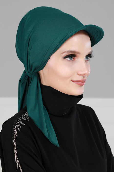 Newsboy Visor Bandana Cover for Elegant Look, Stylish Cotton Women Bandana, Comfortable and Easy Wrap Chemo Headwear Visor Bonnet Cap,B-40 Green