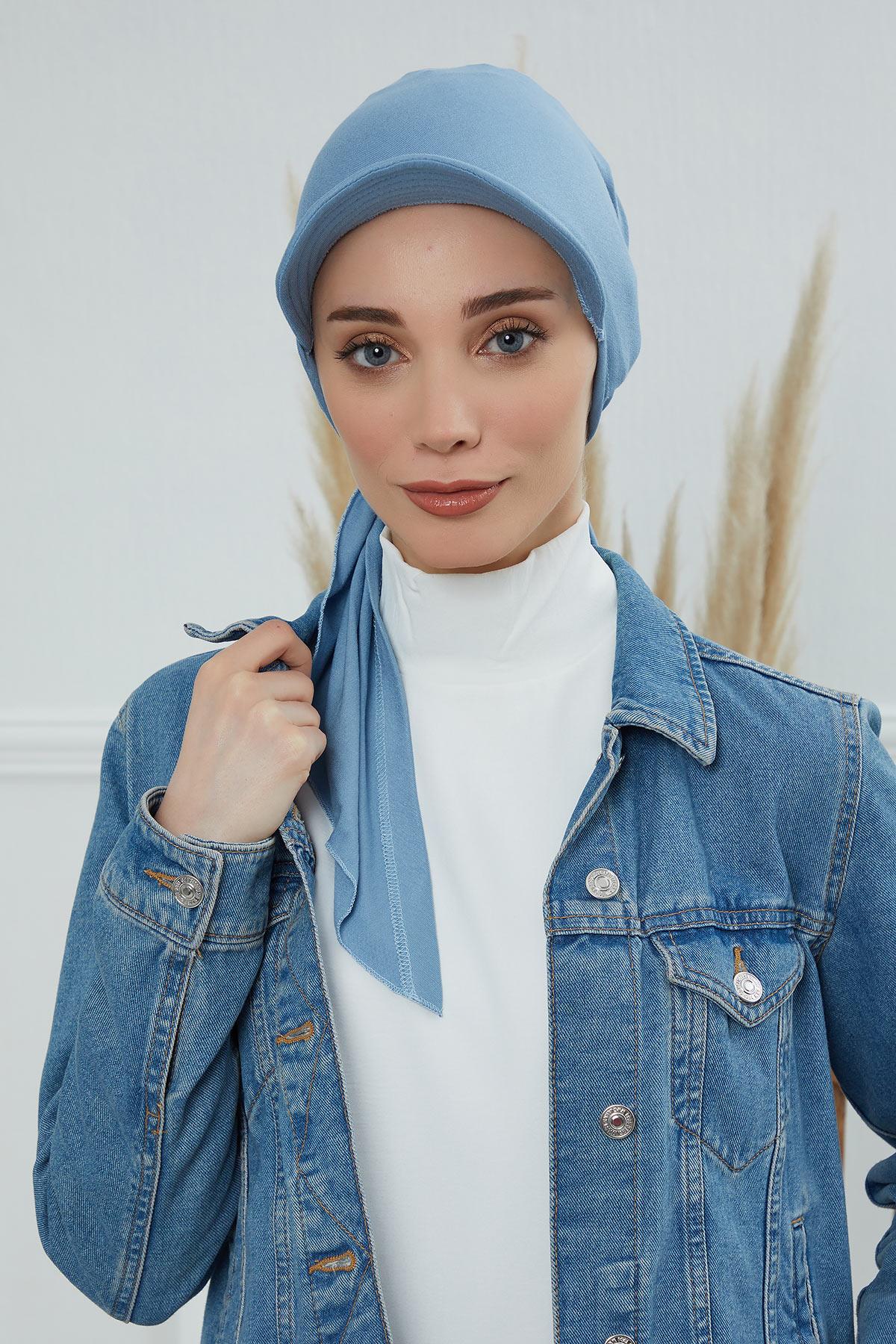 Newsboy Visor Bandana Cover for Elegant Look, Stylish Cotton Women Bandana, Comfortable and Easy Wrap Chemo Headwear Visor Bonnet Cap,B-40 Blue