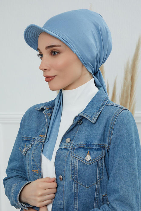 Newsboy Visor Bandana Cover for Elegant Look, Stylish Cotton Women Bandana, Comfortable and Easy Wrap Chemo Headwear Visor Bonnet Cap,B-40 Blue
