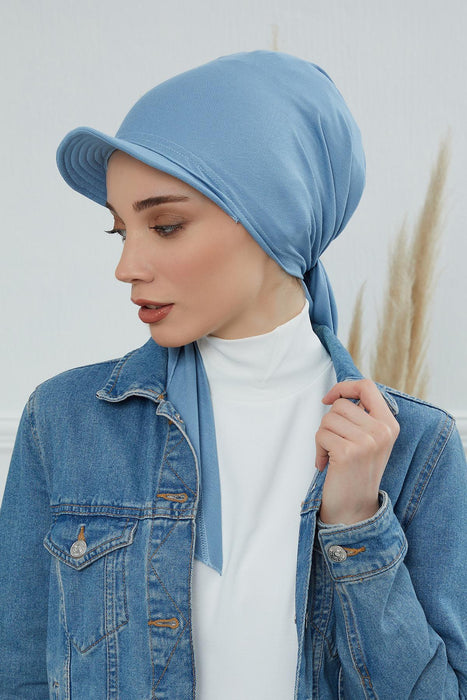 Newsboy Visor Bandana Cover for Elegant Look, Stylish Cotton Women Bandana, Comfortable and Easy Wrap Chemo Headwear Visor Bonnet Cap,B-40 Blue
