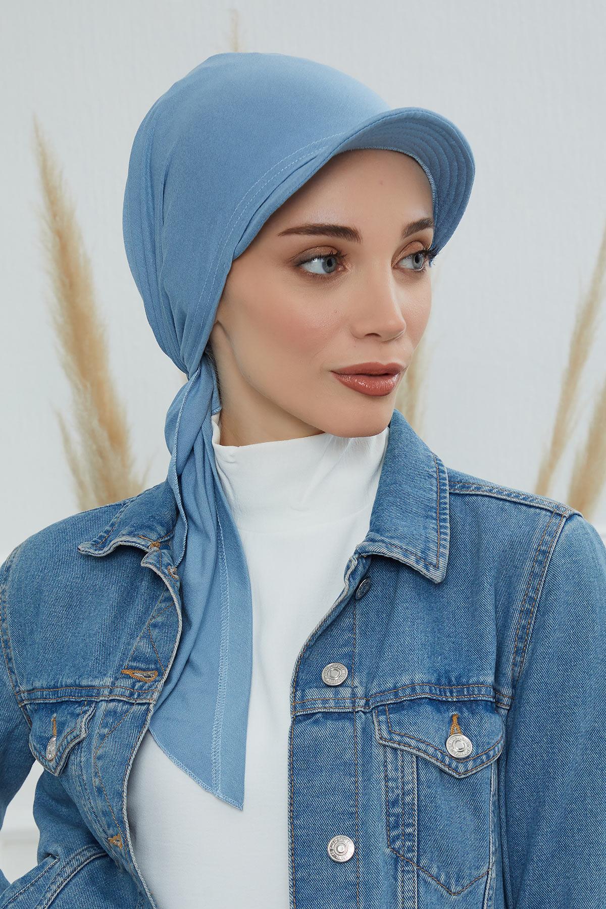 Newsboy Visor Bandana Cover for Elegant Look, Stylish Cotton Women Bandana, Comfortable and Easy Wrap Chemo Headwear Visor Bonnet Cap,B-40 Blue