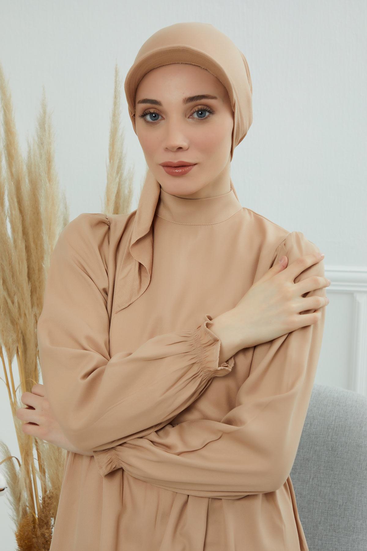 Newsboy Visor Bandana Cover for Elegant Look, Stylish Cotton Women Bandana, Comfortable and Easy Wrap Chemo Headwear Visor Bonnet Cap,B-40 Sand Brown