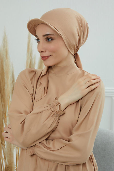 Newsboy Visor Bandana Cover for Elegant Look, Stylish Cotton Women Bandana, Comfortable and Easy Wrap Chemo Headwear Visor Bonnet Cap,B-40 Sand Brown