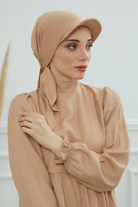 Newsboy Visor Bandana Cover for Elegant Look, Stylish Cotton Women Bandana, Comfortable and Easy Wrap Chemo Headwear Visor Bonnet Cap,B-40 Sand Brown