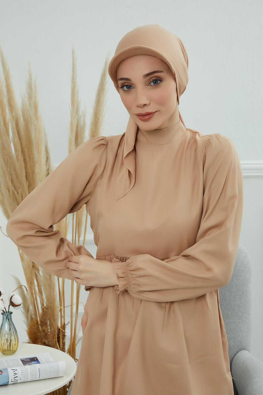 Newsboy Visor Bandana Cover for Elegant Look, Stylish Cotton Women Bandana, Comfortable and Easy Wrap Chemo Headwear Visor Bonnet Cap,B-40 Sand Brown