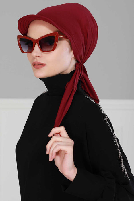 Newsboy Visor Bandana Cover for Elegant Look, Stylish Cotton Women Bandana, Comfortable and Easy Wrap Chemo Headwear Visor Bonnet Cap,B-40 Maroon