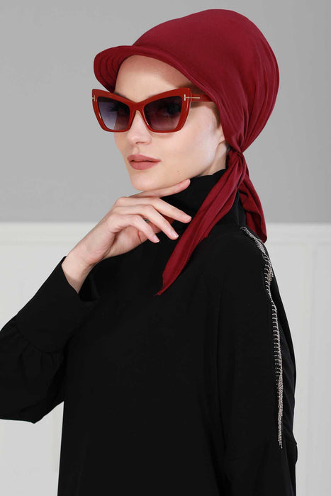 Newsboy Visor Bandana Cover for Elegant Look, Stylish Cotton Women Bandana, Comfortable and Easy Wrap Chemo Headwear Visor Bonnet Cap,B-40 Maroon