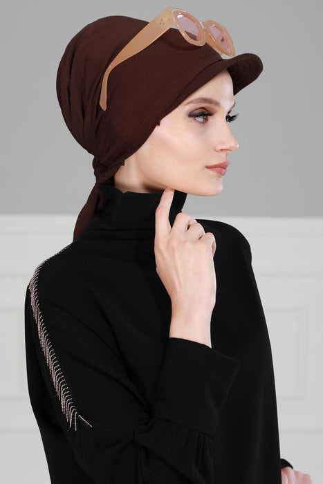 Newsboy Visor Bandana Cover for Elegant Look, Stylish Cotton Women Bandana, Comfortable and Easy Wrap Chemo Headwear Visor Bonnet Cap,B-40 Brown