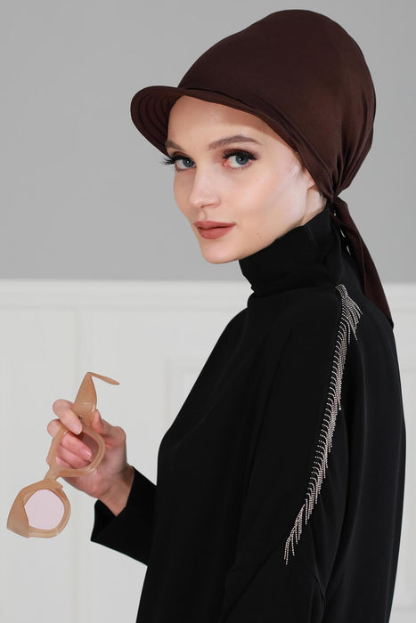 Newsboy Visor Bandana Cover for Elegant Look, Stylish Cotton Women Bandana, Comfortable and Easy Wrap Chemo Headwear Visor Bonnet Cap,B-40 Brown
