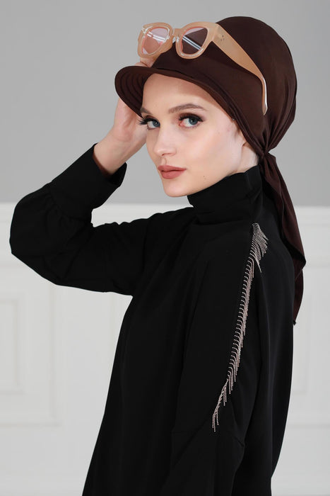 Newsboy Visor Bandana Cover for Elegant Look, Stylish Cotton Women Bandana, Comfortable and Easy Wrap Chemo Headwear Visor Bonnet Cap,B-40 Brown