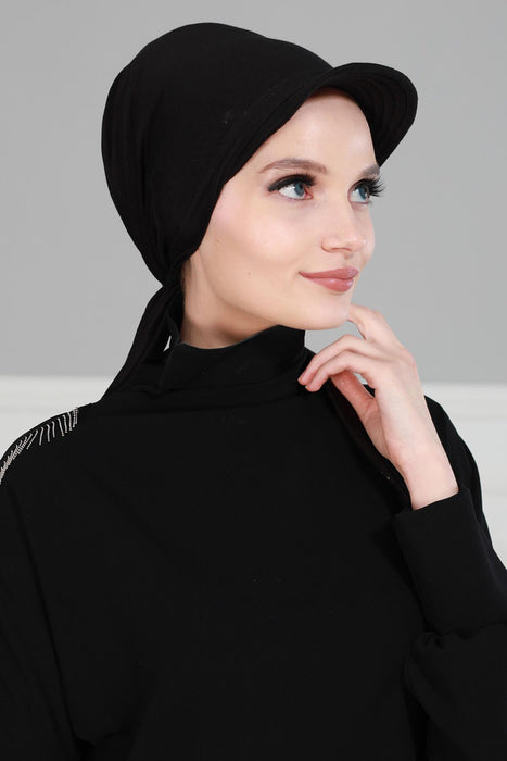 Newsboy Visor Bandana Cover for Elegant Look, Stylish Cotton Women Bandana, Comfortable and Easy Wrap Chemo Headwear Visor Bonnet Cap,B-40 Black
