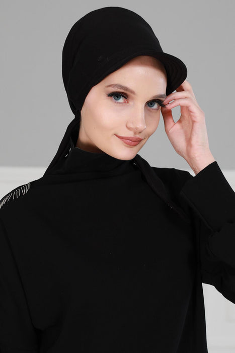 Newsboy Visor Bandana Cover for Elegant Look, Stylish Cotton Women Bandana, Comfortable and Easy Wrap Chemo Headwear Visor Bonnet Cap,B-40 Black