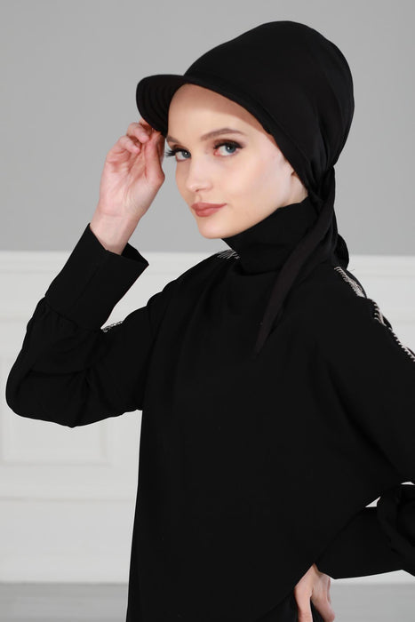 Newsboy Visor Bandana Cover for Elegant Look, Stylish Cotton Women Bandana, Comfortable and Easy Wrap Chemo Headwear Visor Bonnet Cap,B-40 Black