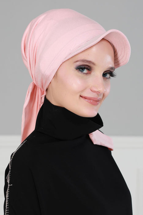 Newsboy Visor Bandana Cover for Elegant Look, Stylish Cotton Women Bandana, Comfortable and Easy Wrap Chemo Headwear Visor Bonnet Cap,B-40 Powder