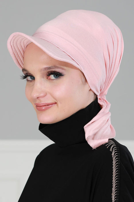 Newsboy Visor Bandana Cover for Elegant Look, Stylish Cotton Women Bandana, Comfortable and Easy Wrap Chemo Headwear Visor Bonnet Cap,B-40 Powder