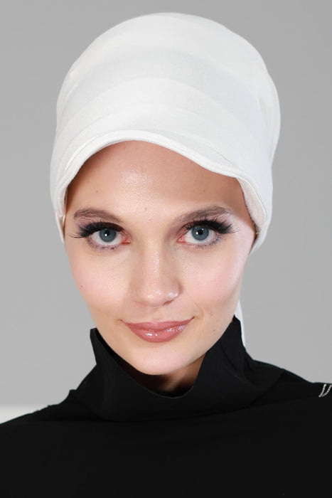Newsboy Visor Bandana Cover for Elegant Look, Stylish Cotton Women Bandana, Comfortable and Easy Wrap Chemo Headwear Visor Bonnet Cap,B-40 Ivory