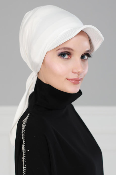 Newsboy Visor Bandana Cover for Elegant Look, Stylish Cotton Women Bandana, Comfortable and Easy Wrap Chemo Headwear Visor Bonnet Cap,B-40 Ivory