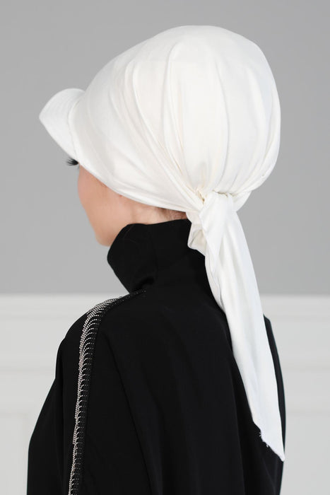 Newsboy Visor Bandana Cover for Elegant Look, Stylish Cotton Women Bandana, Comfortable and Easy Wrap Chemo Headwear Visor Bonnet Cap,B-40 Ivory