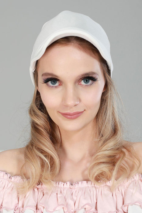 Newsboy Visor Bandana Cover for Elegant Look, Stylish Cotton Women Bandana, Comfortable and Easy Wrap Chemo Headwear Visor Bonnet Cap,B-40 Ivory