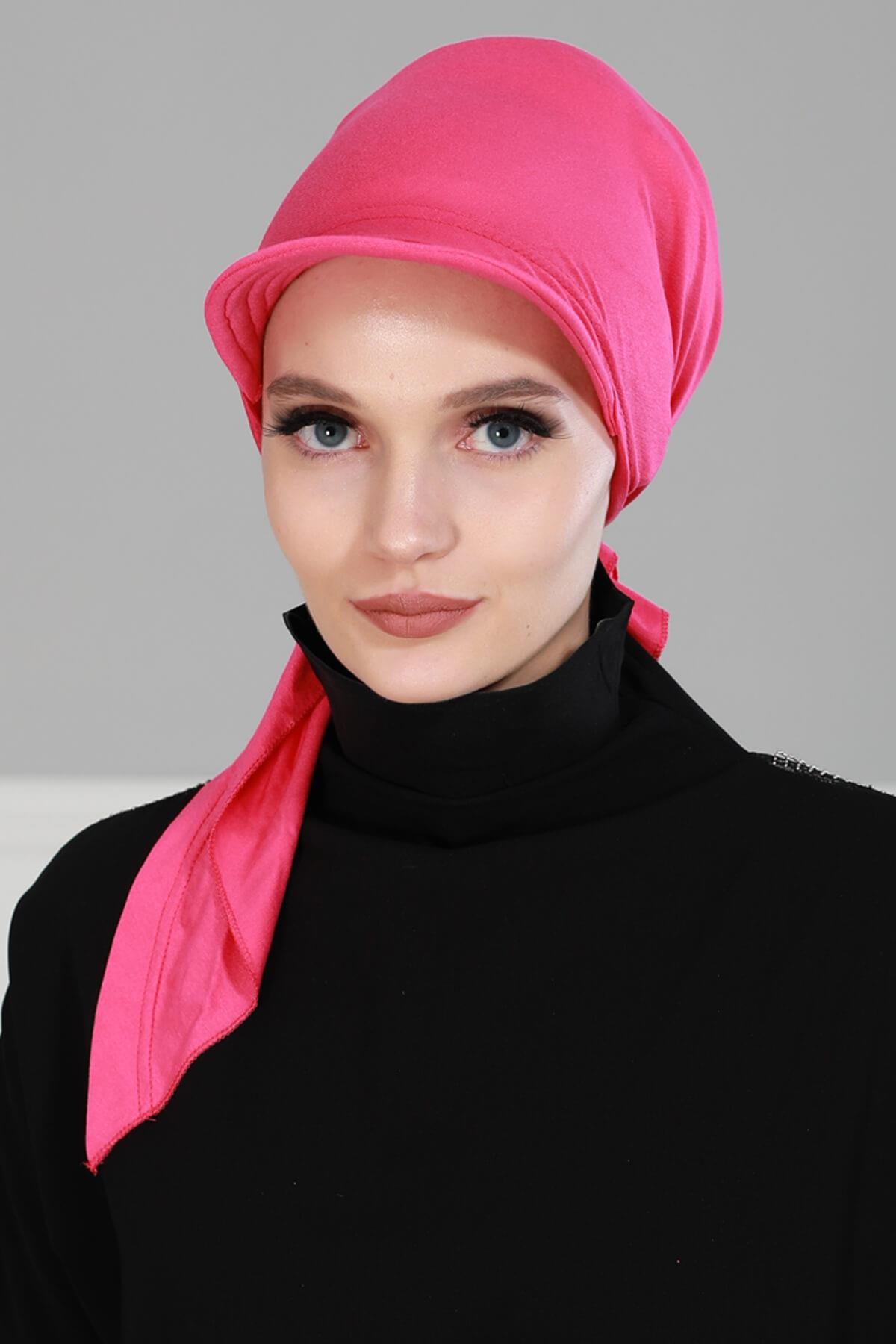 Newsboy Visor Bandana Cover for Elegant Look, Stylish Cotton Women Bandana, Comfortable and Easy Wrap Chemo Headwear Visor Bonnet Cap,B-40 Fuchsia
