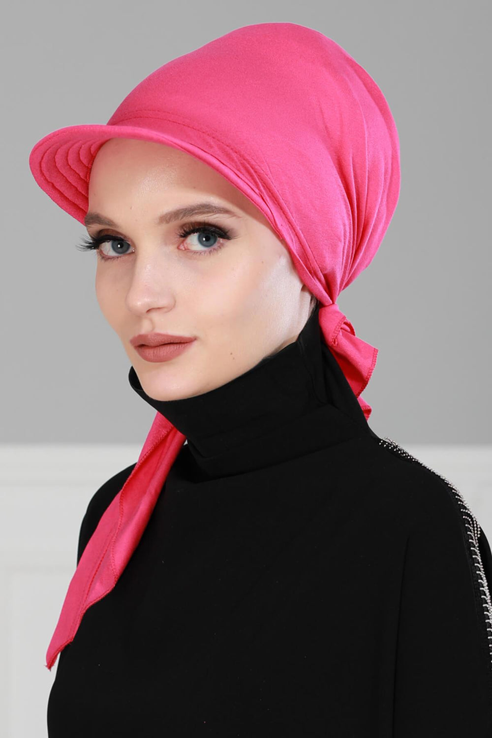 Newsboy Visor Bandana Cover for Elegant Look, Stylish Cotton Women Bandana, Comfortable and Easy Wrap Chemo Headwear Visor Bonnet Cap,B-40 Fuchsia