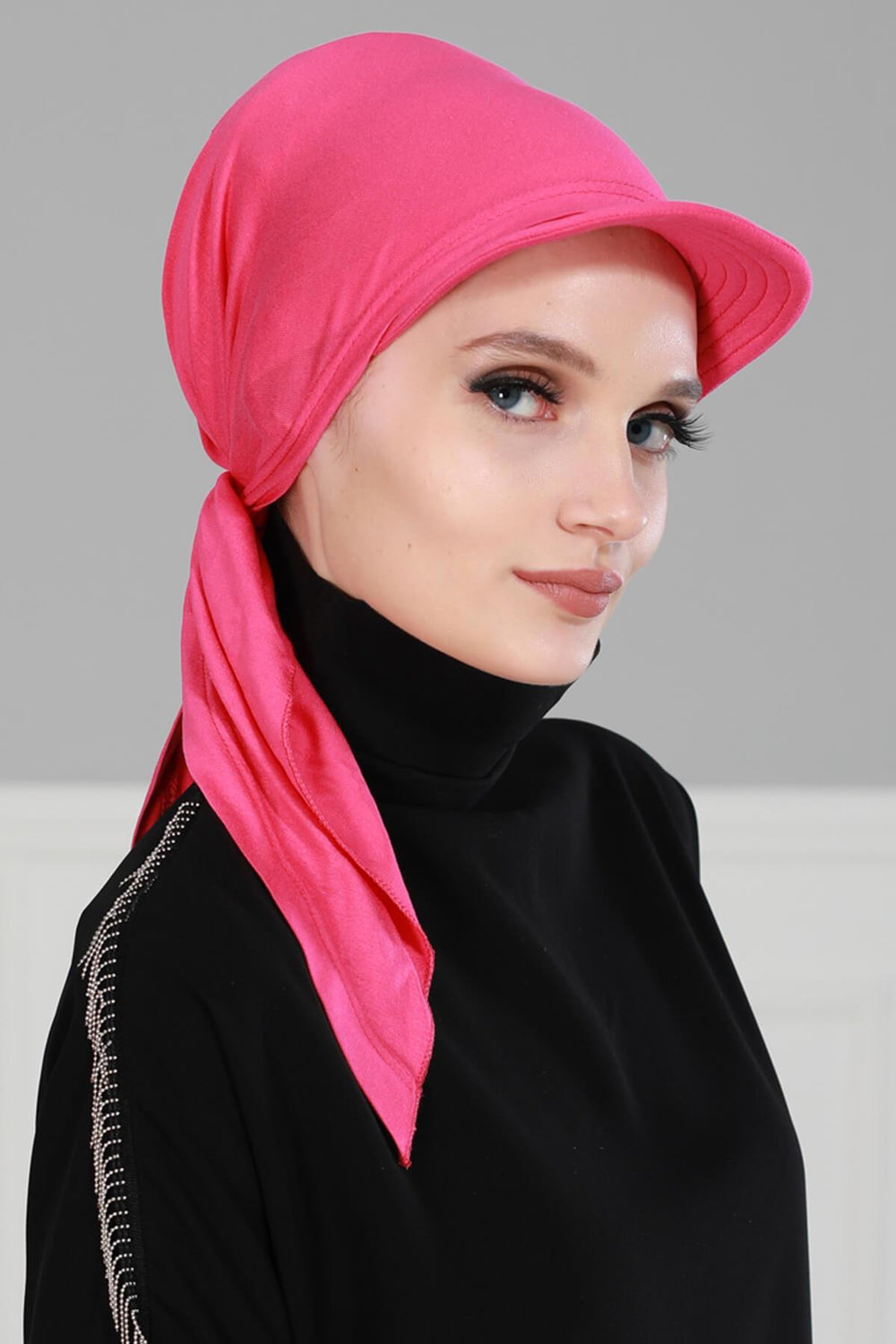 Newsboy Visor Bandana Cover for Elegant Look, Stylish Cotton Women Bandana, Comfortable and Easy Wrap Chemo Headwear Visor Bonnet Cap,B-40 Fuchsia