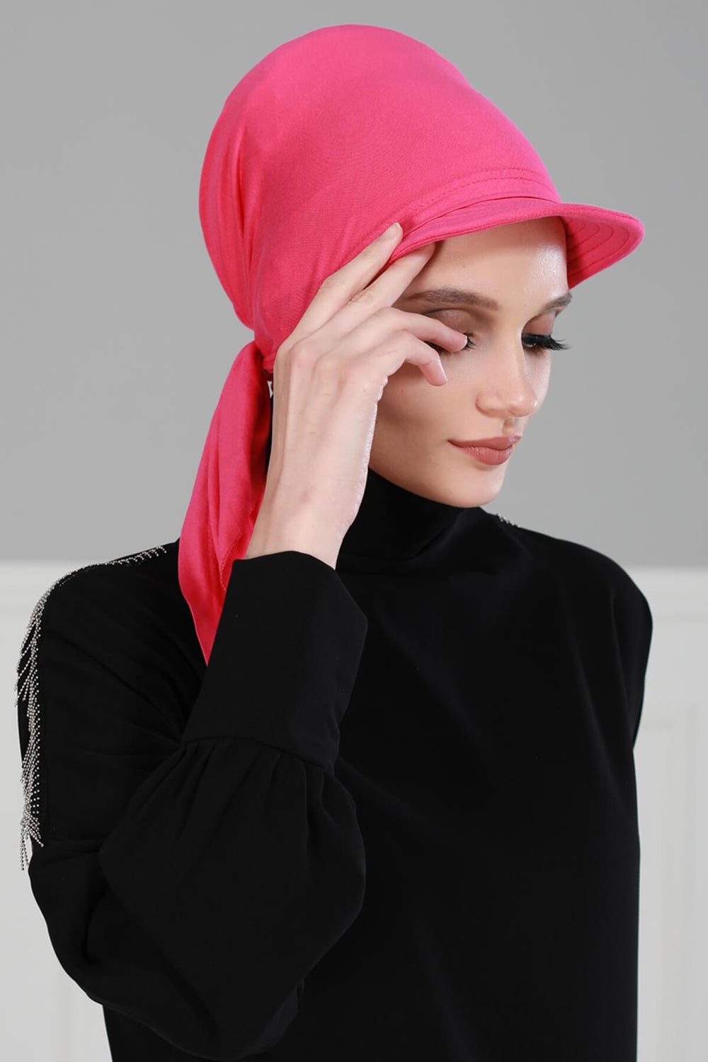 Newsboy Visor Bandana Cover for Elegant Look, Stylish Cotton Women Bandana, Comfortable and Easy Wrap Chemo Headwear Visor Bonnet Cap,B-40 Fuchsia