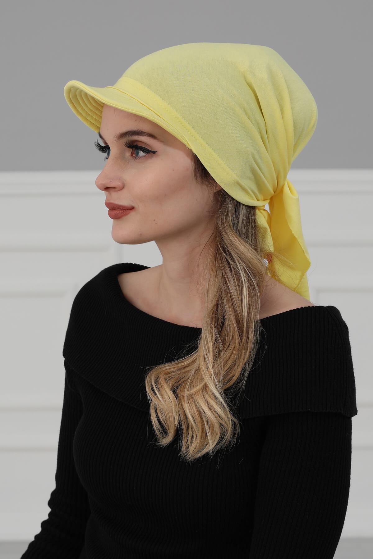 Newsboy Visor Bandana Cover for Elegant Look, Stylish Cotton Women Bandana, Comfortable and Easy Wrap Chemo Headwear Visor Bonnet Cap,B-40 Yellow