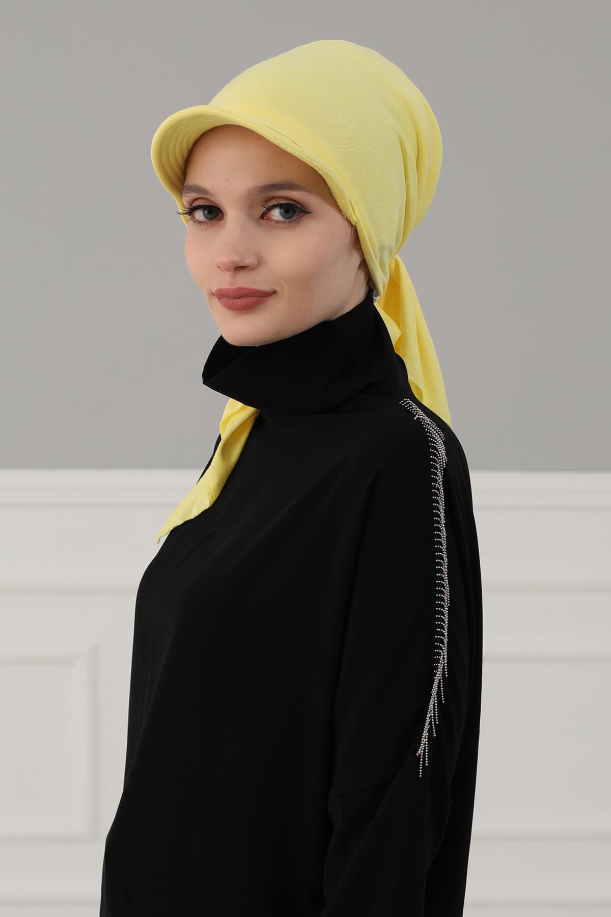 Newsboy Visor Bandana Cover for Elegant Look, Stylish Cotton Women Bandana, Comfortable and Easy Wrap Chemo Headwear Visor Bonnet Cap,B-40 Yellow