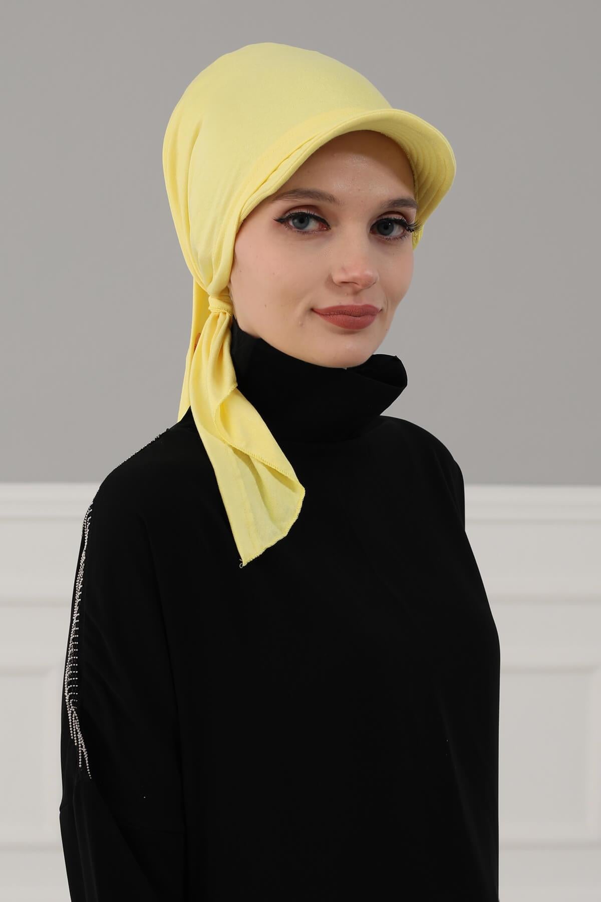 Newsboy Visor Bandana Cover for Elegant Look, Stylish Cotton Women Bandana, Comfortable and Easy Wrap Chemo Headwear Visor Bonnet Cap,B-40 Yellow
