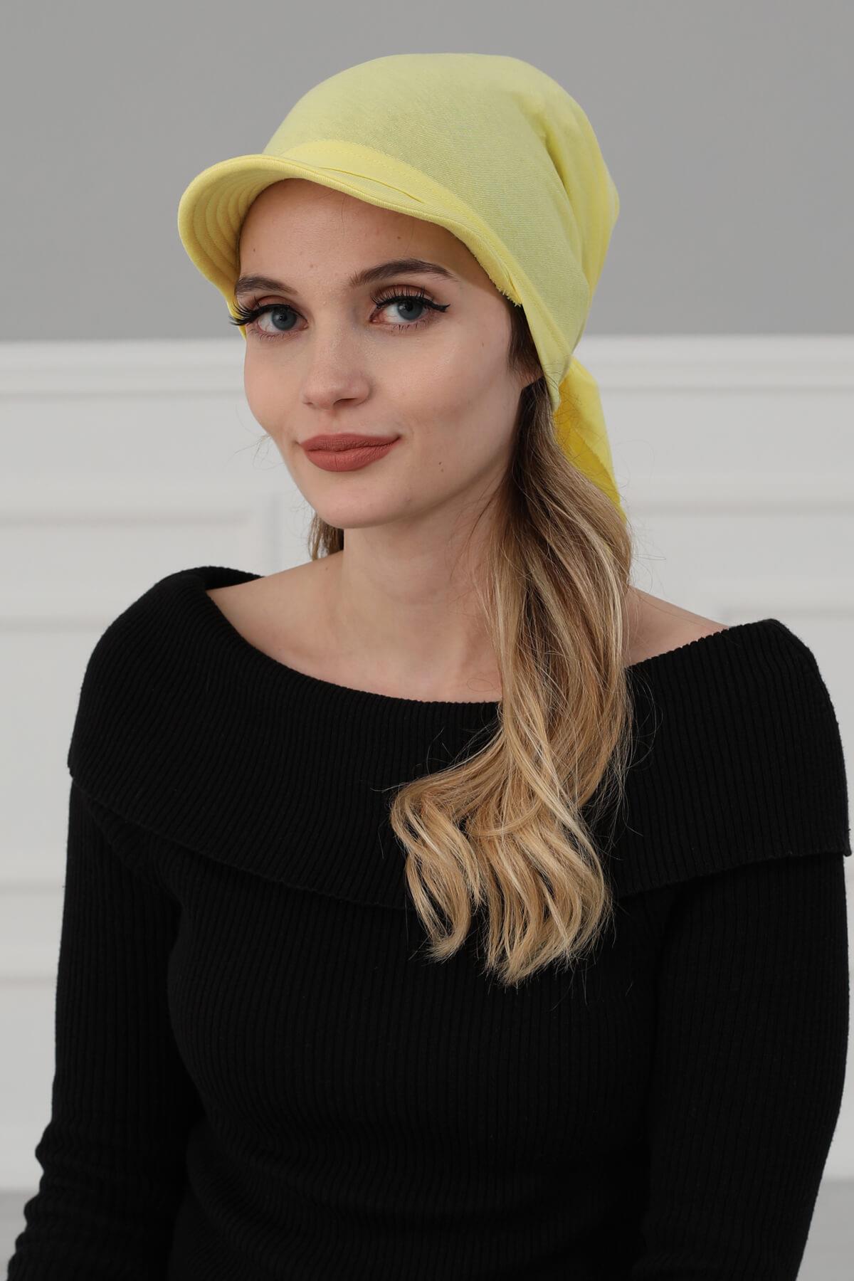 Newsboy Visor Bandana Cover for Elegant Look, Stylish Cotton Women Bandana, Comfortable and Easy Wrap Chemo Headwear Visor Bonnet Cap,B-40 Yellow