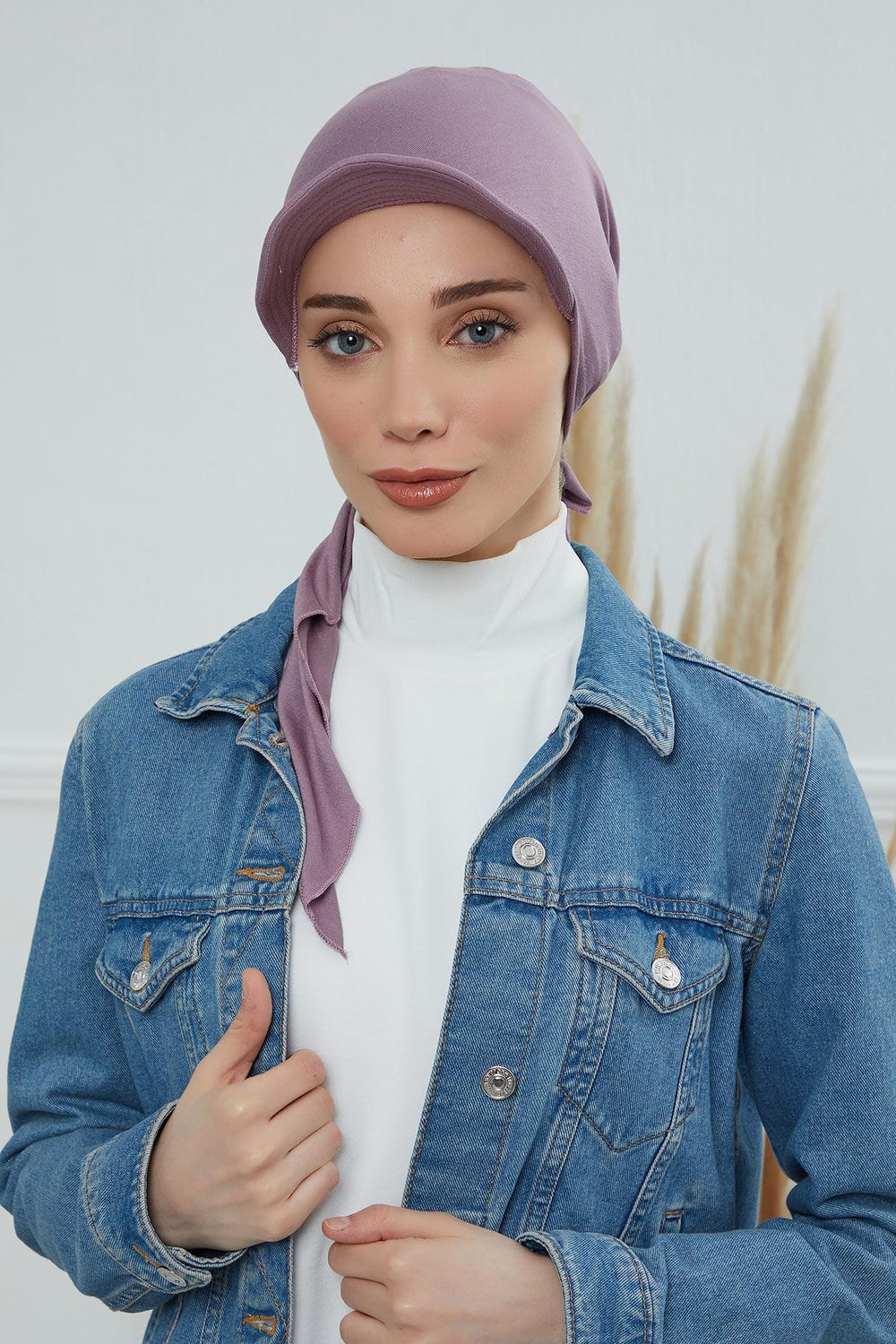 Newsboy Visor Bandana Cover for Elegant Look, Stylish Cotton Women Bandana, Comfortable and Easy Wrap Chemo Headwear Visor Bonnet Cap,B-40 Lilac