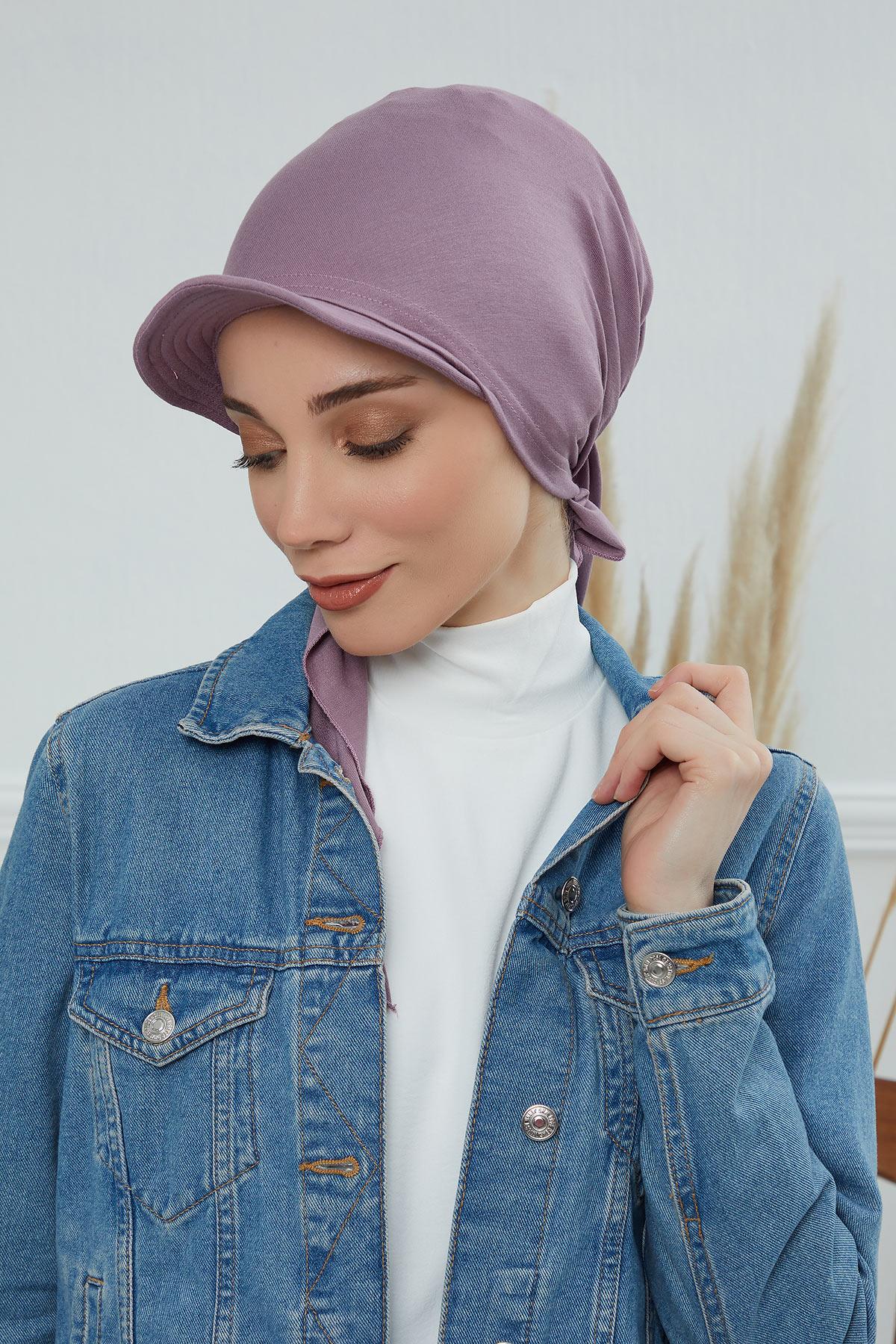 Newsboy Visor Bandana Cover for Elegant Look, Stylish Cotton Women Bandana, Comfortable and Easy Wrap Chemo Headwear Visor Bonnet Cap,B-40 Lilac