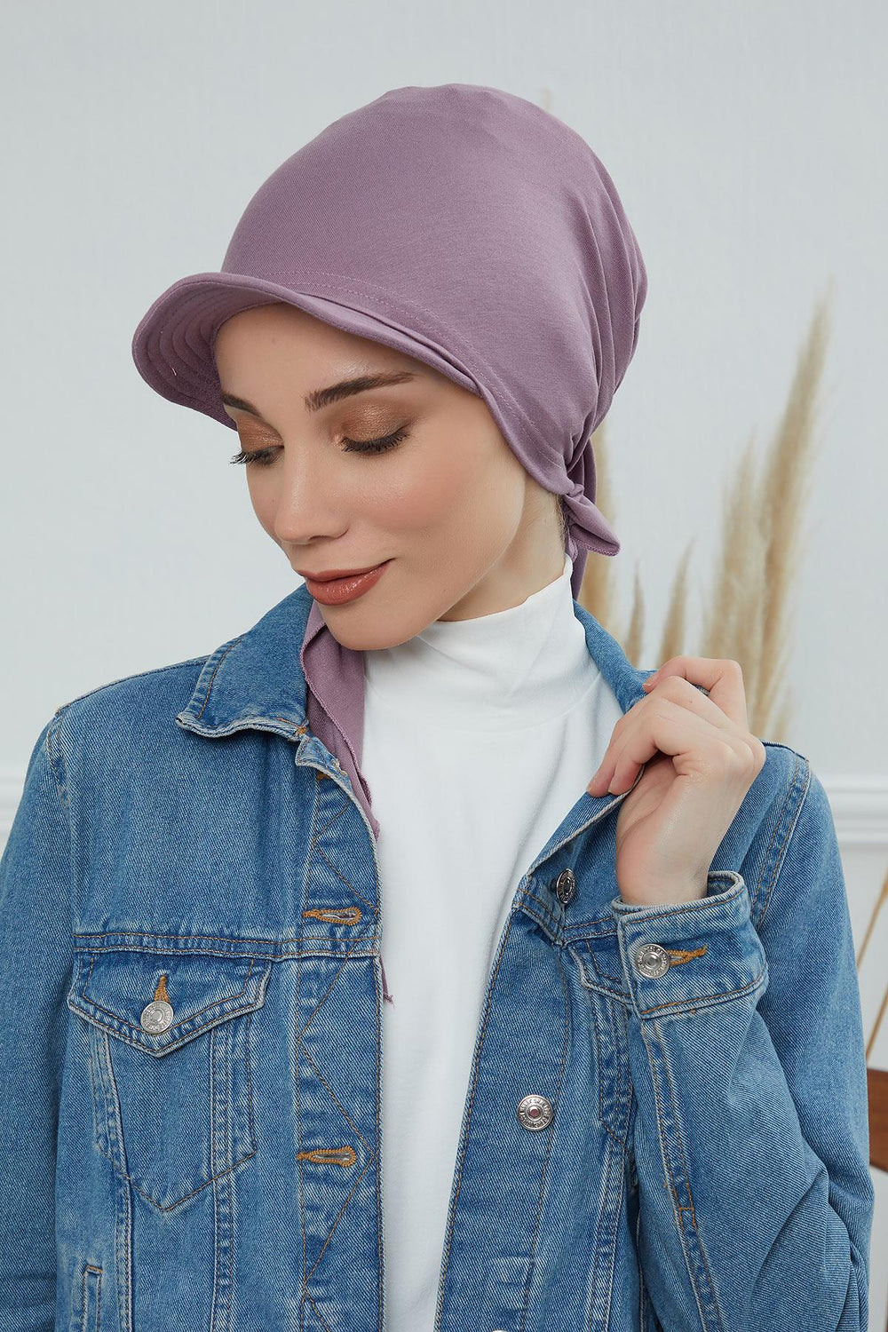 Newsboy Visor Bandana Cover for Elegant Look, Stylish Cotton Women Bandana, Comfortable and Easy Wrap Chemo Headwear Visor Bonnet Cap,B-40 Lilac