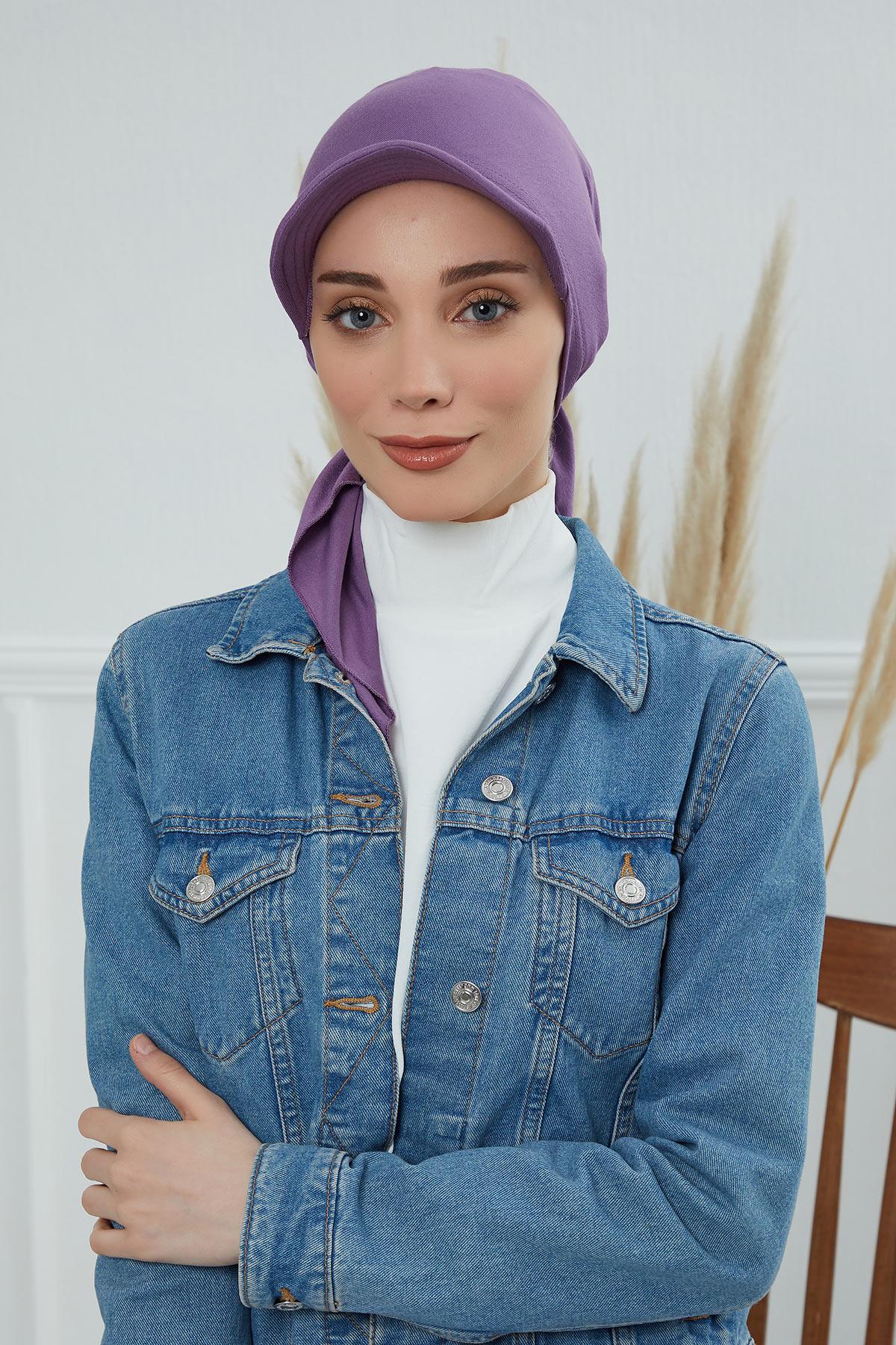 Newsboy Visor Bandana Cover for Elegant Look, Stylish Cotton Women Bandana, Comfortable and Easy Wrap Chemo Headwear Visor Bonnet Cap,B-40 Purple 2