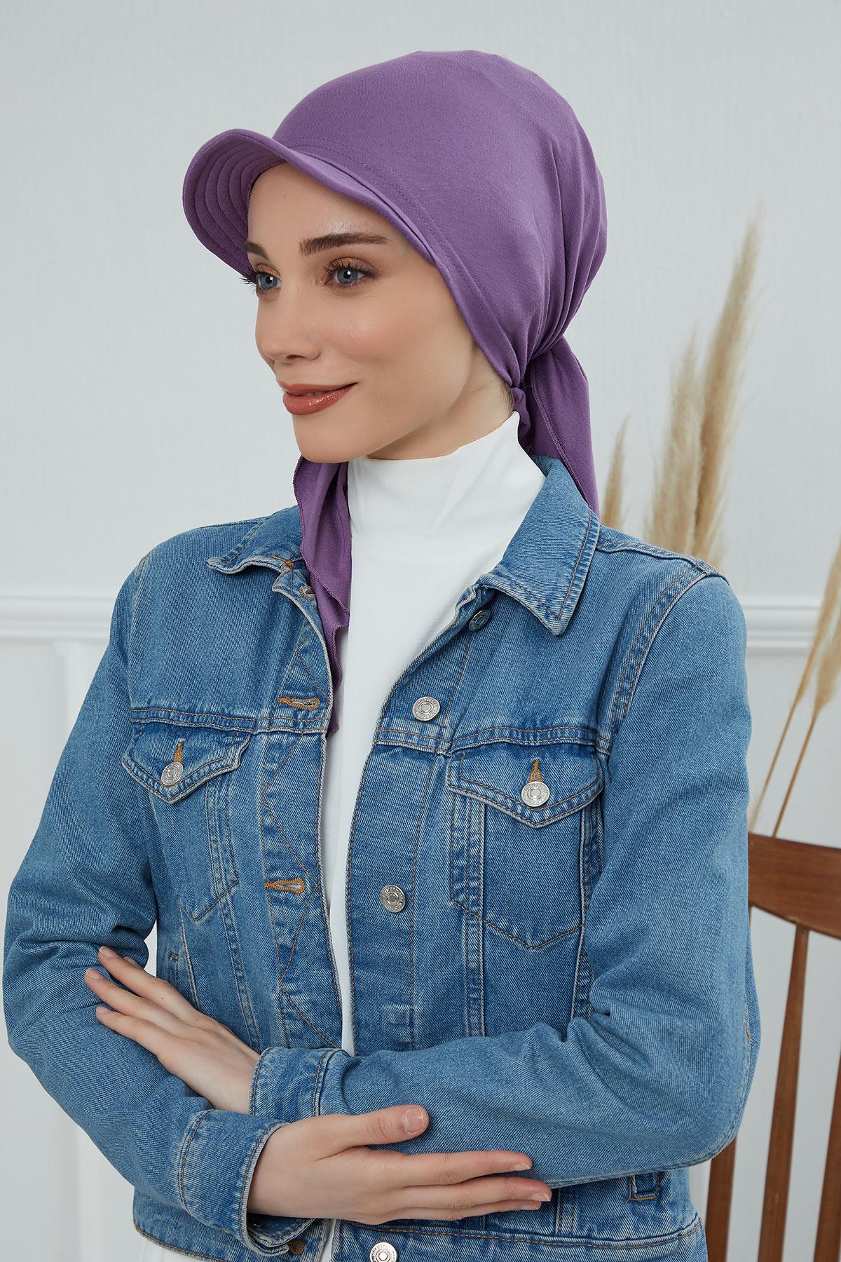 Newsboy Visor Bandana Cover for Elegant Look, Stylish Cotton Women Bandana, Comfortable and Easy Wrap Chemo Headwear Visor Bonnet Cap,B-40 Purple 2