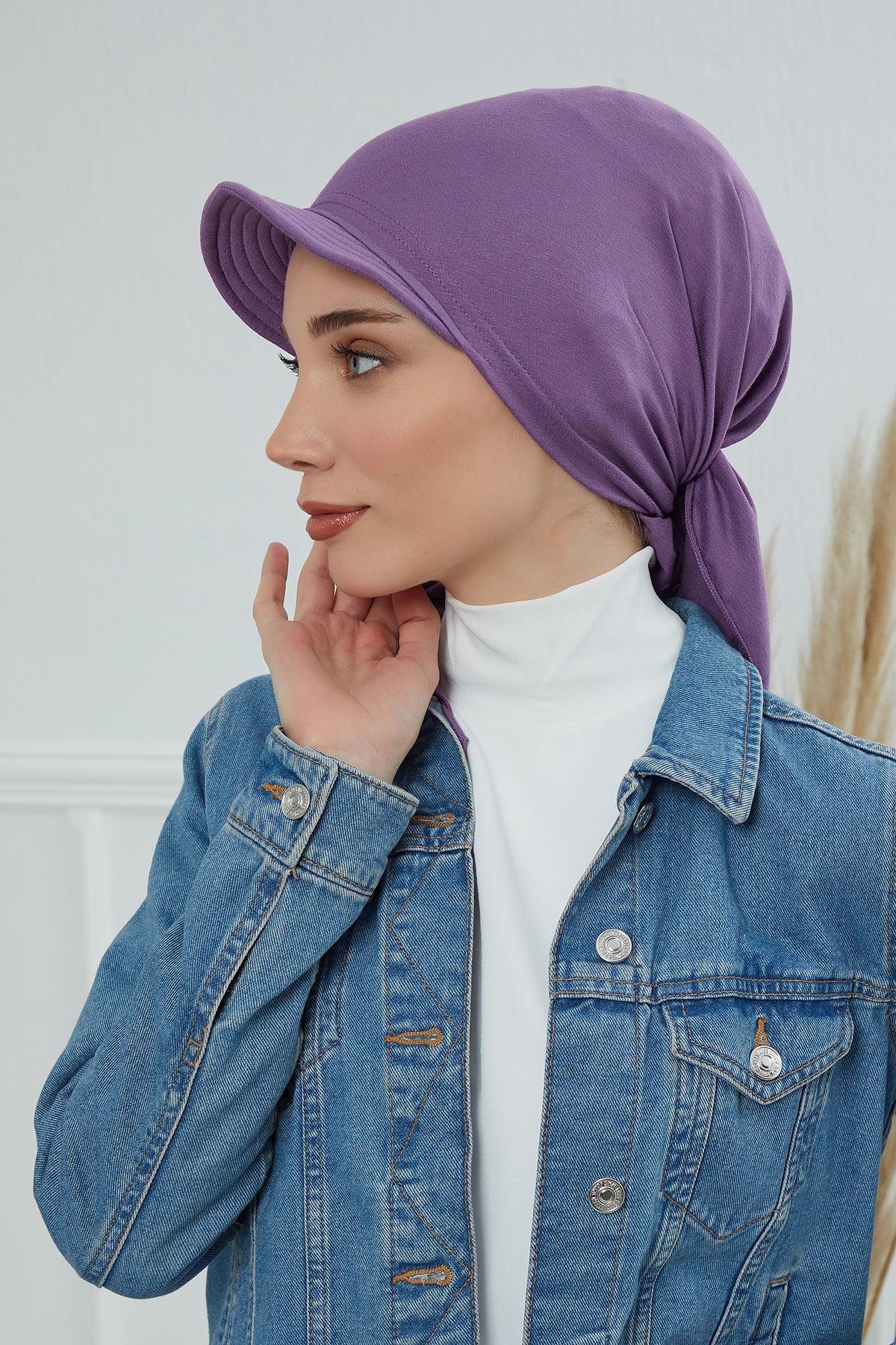 Newsboy Visor Bandana Cover for Elegant Look, Stylish Cotton Women Bandana, Comfortable and Easy Wrap Chemo Headwear Visor Bonnet Cap,B-40 Purple 2