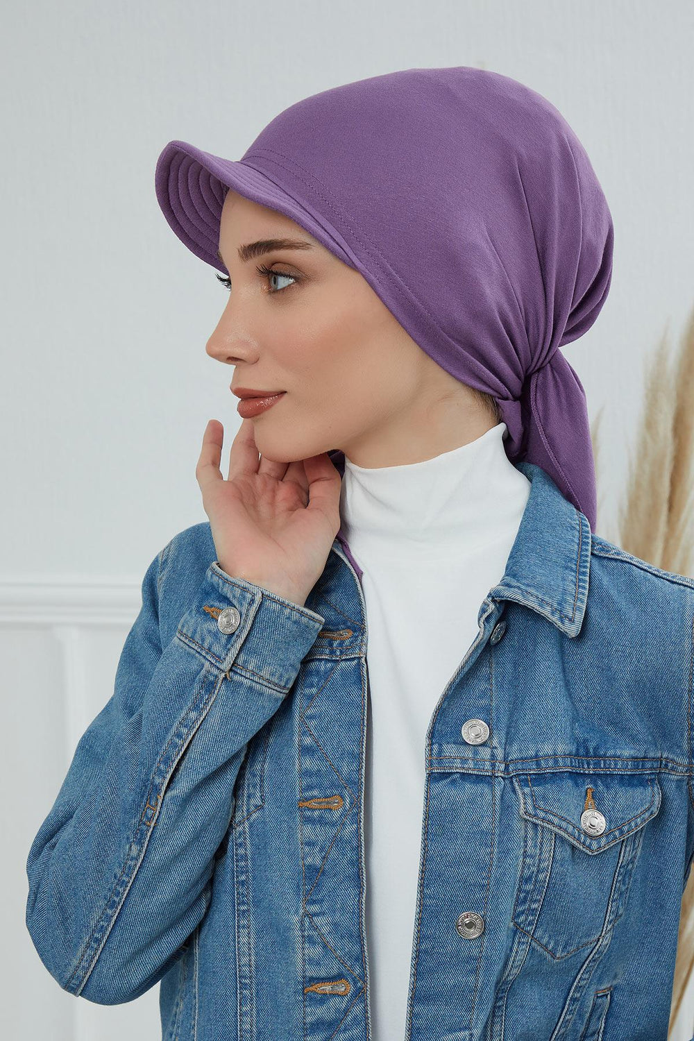 Newsboy Visor Bandana Cover for Elegant Look, Stylish Cotton Women Bandana, Comfortable and Easy Wrap Chemo Headwear Visor Bonnet Cap,B-40 Purple 2