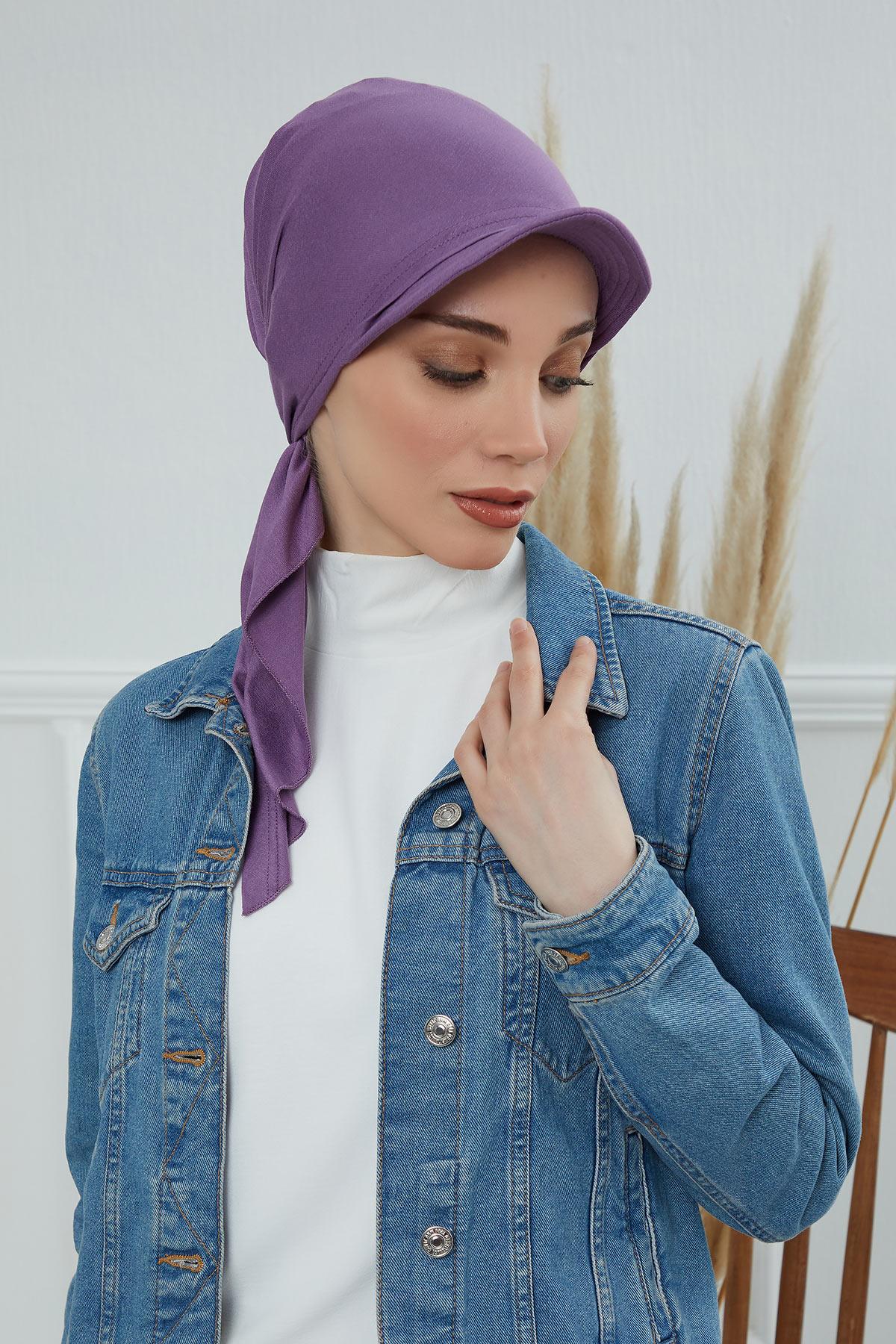Newsboy Visor Bandana Cover for Elegant Look, Stylish Cotton Women Bandana, Comfortable and Easy Wrap Chemo Headwear Visor Bonnet Cap,B-40 Purple 2