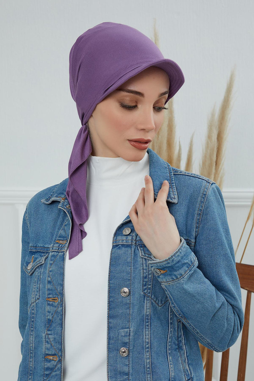 Newsboy Visor Bandana Cover for Elegant Look, Stylish Cotton Women Bandana, Comfortable and Easy Wrap Chemo Headwear Visor Bonnet Cap,B-40 Purple 2