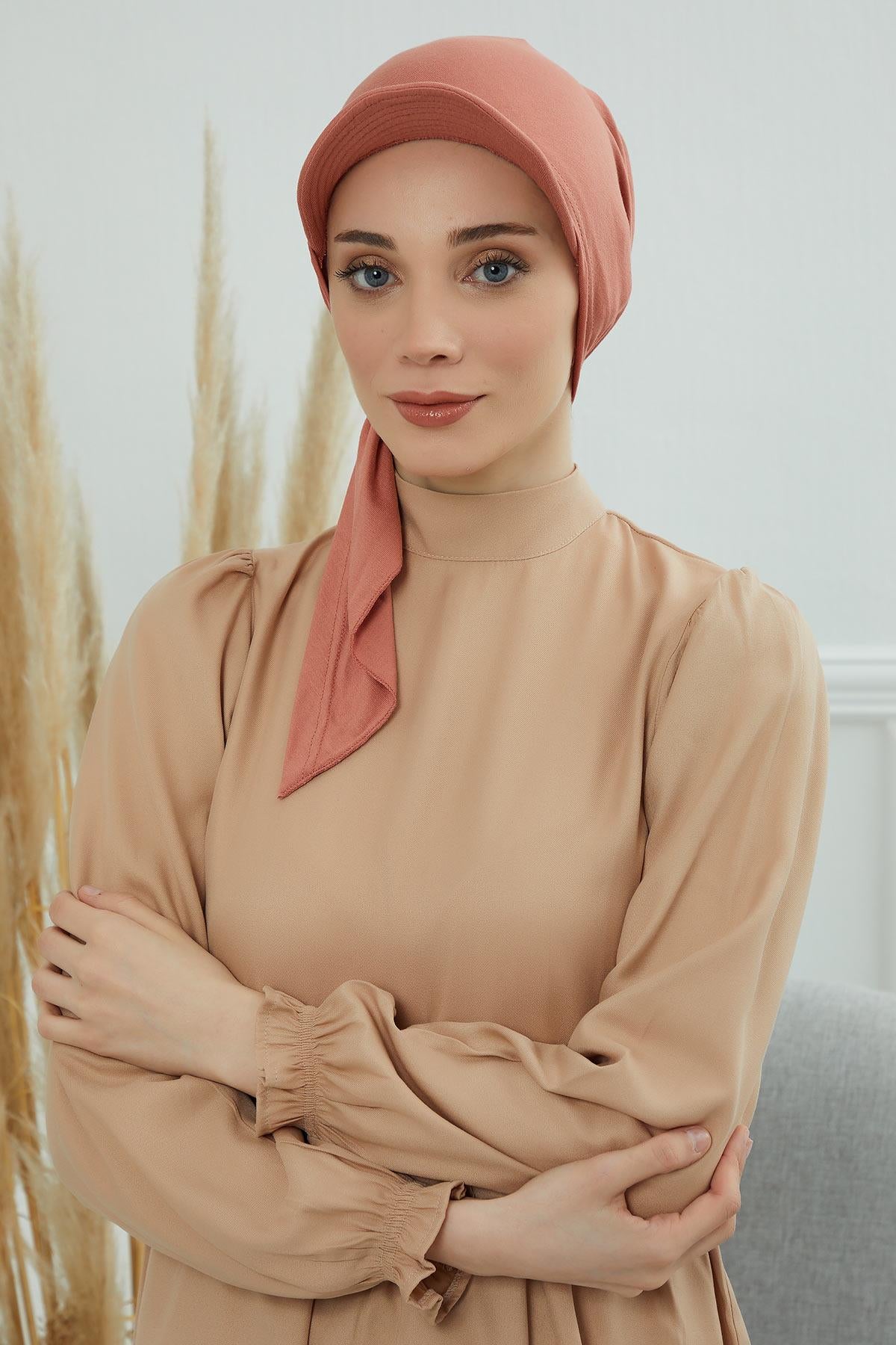 Newsboy Visor Bandana Cover for Elegant Look, Stylish Cotton Women Bandana, Comfortable and Easy Wrap Chemo Headwear Visor Bonnet Cap,B-40 Salmon