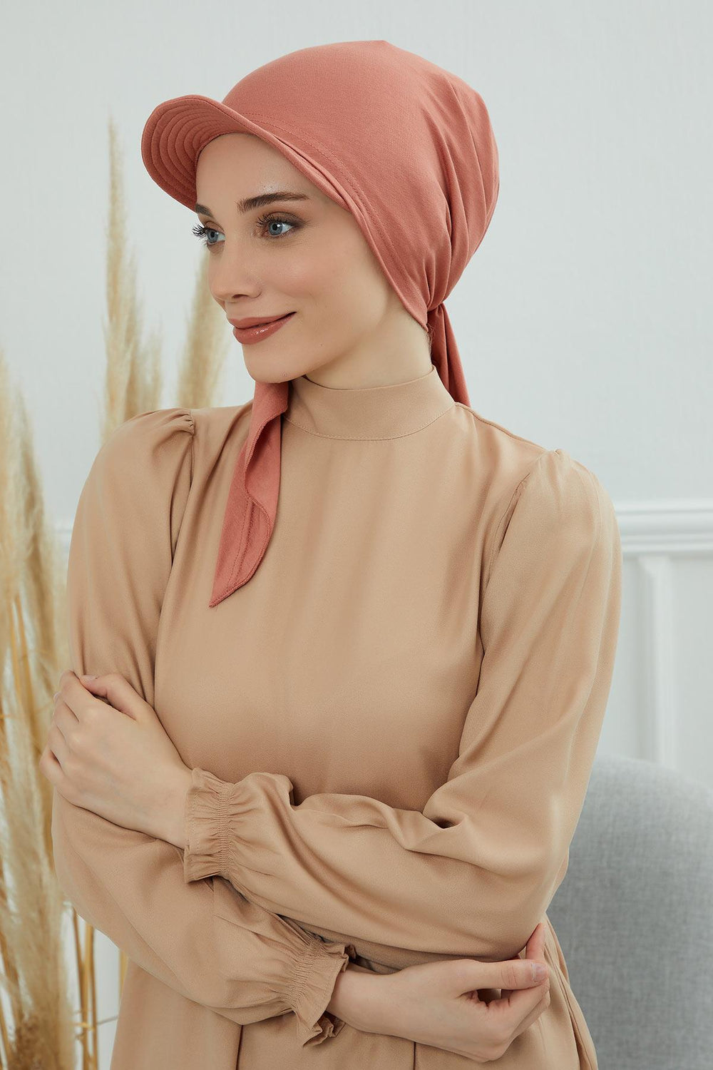Newsboy Visor Bandana Cover for Elegant Look, Stylish Cotton Women Bandana, Comfortable and Easy Wrap Chemo Headwear Visor Bonnet Cap,B-40 Salmon